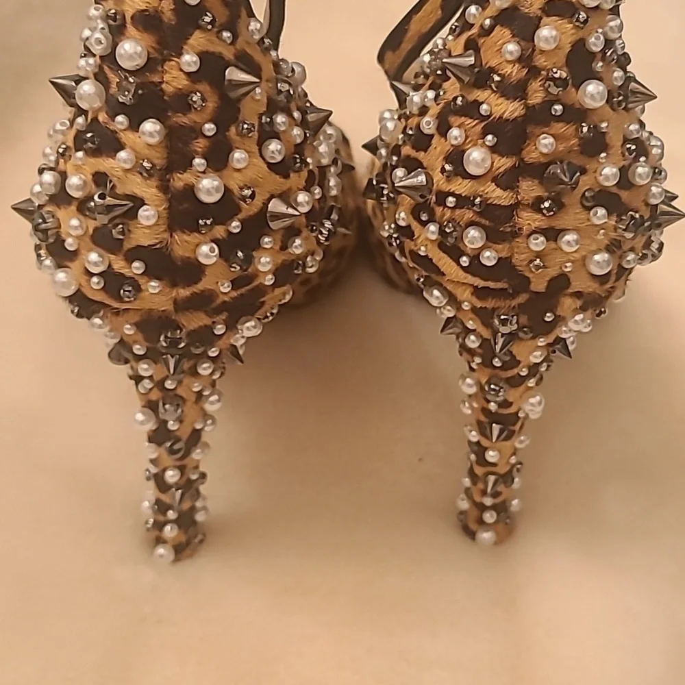 Nine West Leopard Patent Leather Peep Toe Platform Heels Size 7.5 - Picture 2 of 10